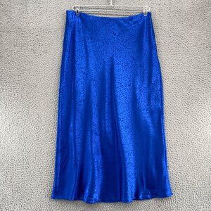 Cotton Candy LA Skirt Womens Large Blue Leopard Animal Satin Shimmer Midi NWT
